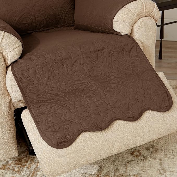 Great Bay Home Reversible Recliner Cover - Washable Slipcover Furniture Protector with Elastic Straps - Perfect for Kids & Pets - Quilted & Stitched Detail (Chocolate/Taupe)