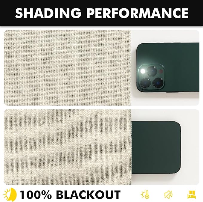 MIULEE 100% Blackout Linen Curtains for Bedroom, Cream Solid Luxury Decor Thermal Insulation Room Darkening Drapes for Living Room Nursery Back Tab Rod Pocket 42 x 90 Inches, 2 Panels