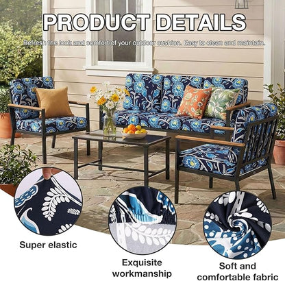 hyha 14Pcs Patio Cushion Covers, Stretch Outdoor Couch Cushion Covers, Washable Outdoor Chair/Sofa Slipcovers for Patio Furniture Cushions Protector with Elastic Bottom(Bluebell,Cover Only)