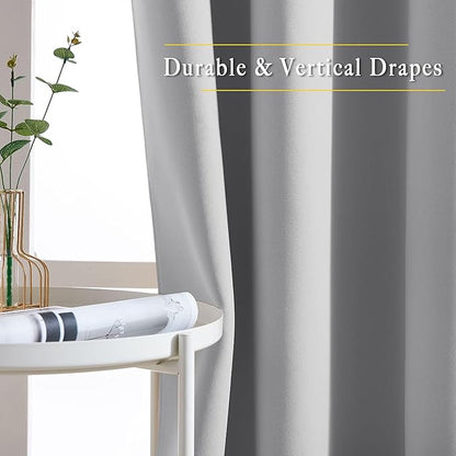 NICETOWN Blackout Silver Grey Living Room Curtains - Grommet Solid Thermal Insulated Sound Reducing Room Darkening Privacy Doorway Curtains for Bedroom (2 Panels, W52 x L78)