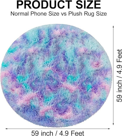 5x5 ft Tie Dye Rainbow Round Rug for Bedroom Room Fluffy Circle Rug Furry Carpet Shaggy Circular Fuzzy Washable Non-Slip Large Area Rug Soft Indoor for Living Room Cute Aesthetic Home Decor