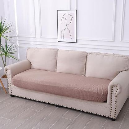 hyha Waterproof Couch Cushion Covers for Pets, Non Slip Sofa Seat Cover for Dogs Washable, Soft Thick Stretch Jacquard Fabric, Sofa Slipcovers with Elastic Bottom (1 Piece for Large, Camel)