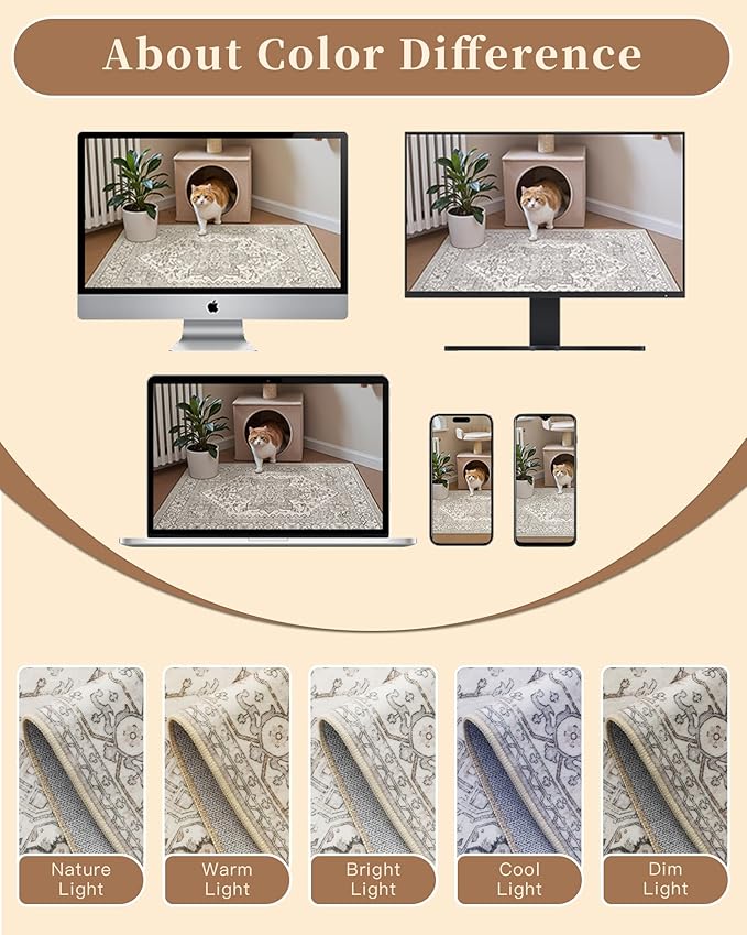 Madane Hallway Runner Rug 2x12, Long Washable Runner Rugs 12ft with Rubber Backing, Non Slip Carpet Runner, Vintage Rug Runners for Kitchen Laundry Room Entryway (Beige/Brown, 2'x12')