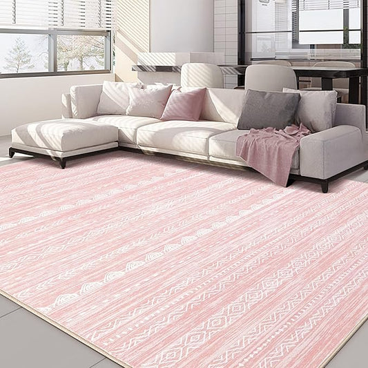 Nakagishi Pink Rugs for Bedroom Girls: 7x9 Washable Boho Large Neutral Cute Soft Area Rug Modern Indoor Floor Non Slip Accent Carpet for Living Room Nursery Kids Playroom Preppy Room Dorm Baby Room