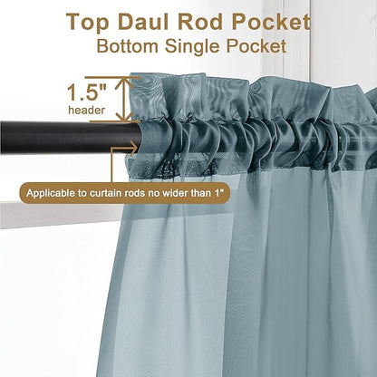 Chyhomenyc Stone Blue Sheer Curtains 30 inch Length 2 Panels, Light Filtering Voile Rod Pocket Short Window Curtians for Bathroom Living Room Farmhouse Small Windows, 42Wx30L inches