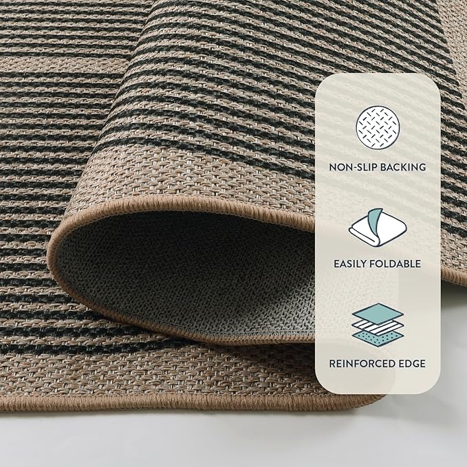 Lahome Enfys Modern Rainbow Round Rug, 6ft Easy Jute Circle Patio Rug Washable Indoor Outdoor Living Room Carpet, Farmhouse Natural Contemporary Round Carpet for Entryway Backyard