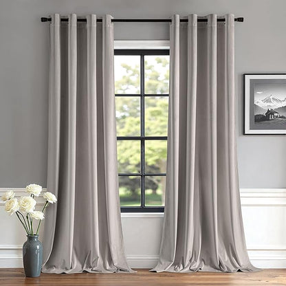 MIULEE Velvet Curtains Silver Light Grey Elegant Grommet Thermal Insulated Soundproof Room Darkening Curtains/Drapes for Classical Living Room Bedroom Decor 52 x 84 Inch Set of 2