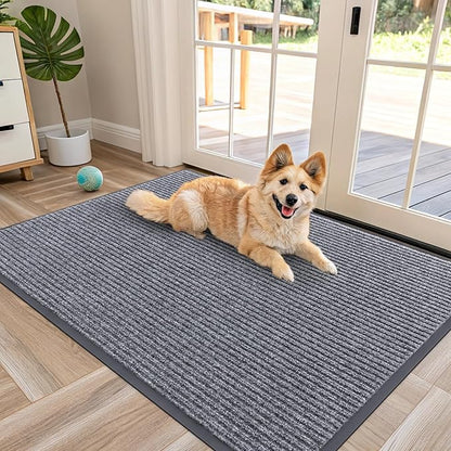 OLANLY Front Door Mat Indoor Outdoor Entrance, Waterproof Heavy Duty Doormat, Fade Resistant, Low Profile, Easy Clean Patio Porch Welcome Floor Mats for Entry, 47x30, Light Gray