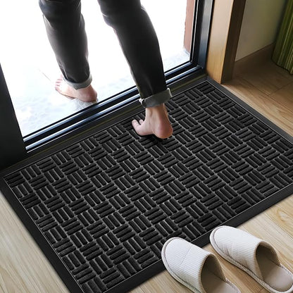 Mibao Front Door Mat, Heavy Duty Durable Welcome Mat for Outdoor Indoor, Dirt Trapper Waterproof Super Absorbent Door Mat for Entryway Outside Patio Porch, 35.5" x 24", Black