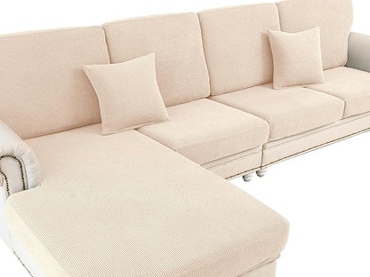 Couch Cushion Cover Chaise Lounge Cover Washable Separate Seat Chaise Couch Cover Stretch Sectional Sofa Slipcover(1 Piece for Chaise or Sofa 3-Seater, Natural)