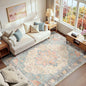 RELEANY Area Rugs 6'x9' Washable Non-Slip, Floral Vintage Distress Print Pattern Medallion Carpet for Living Room Bedroom Dining Room, Blue Orange Red