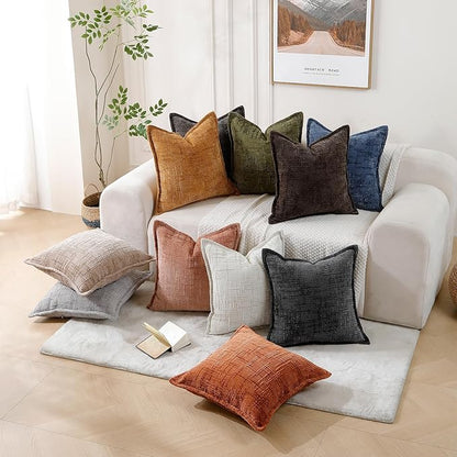 HPUK Fall Chenille Soft Throw Pillow Covers 18x18 Set of 2, Accent Cushion Covers for Living Room, Bedroom, Decorative Solid Color Pillow Covers for Couch, Sofa, Chair, Charcoal