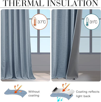 RYB HOME Smoky Blue 100% Blackout Curtains 63 inch Long, Light Blacking & Thermal Insulated Curtains for Nursery/Bedroom/Boys'Room, Back Tab & Rod Pocket Window Treatment, W52 x L63, 2 Panels