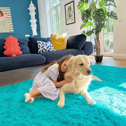 OLANLY 9x12 Machine Washable Large Area Rugs for Living Room, Bedroom, Soft Fluffy Shaggy Bedside Rug, Indoor Floor Carpet for Kids Girls and Boys, Dorms, Nursery, Home Decor Aesthetic, Teal Blue