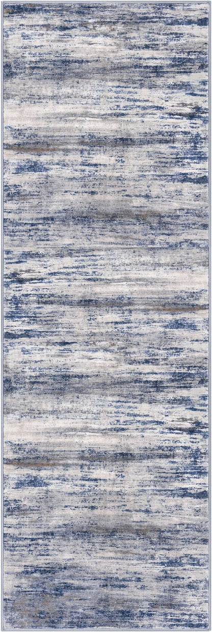 KOZYFLY Modern Abstract Washable Rug Runner 2x6 Runners for Hallways Non-Slip Soft Kitchen Runner Rugs, Print Grey-Blue Striped Carpet Runner for Entryway Bathroom Laundry Room Foyer