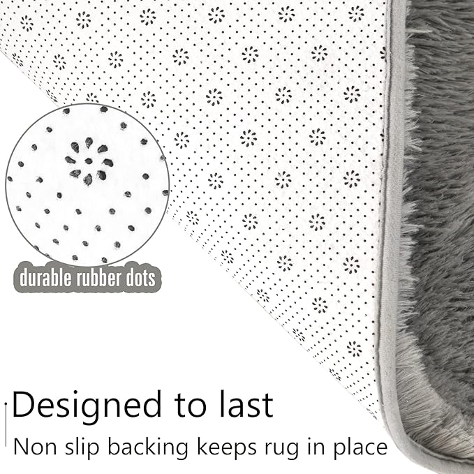 LOCHAS Ultra Soft Indoor Modern Area Rugs Fluffy Living Room Carpets for Children Bedroom Home Decor Nursery Rug 2x8 Feet, Gray