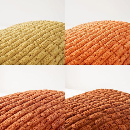 Fancy Homi Set of 4 Burnt Orange Fall Long Lumbar Rectangle Decorative Throw Pillow Covers 12x24 Inch for Couch Bed Chair, Farmhouse Boho Room Decor, Soft Fuzzy Corduroy Textured Cushion Case 30x60cm