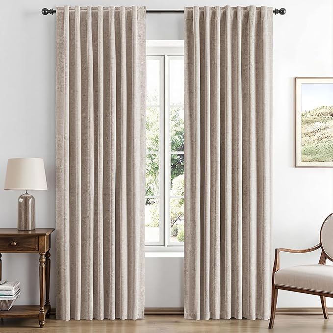 MIULEE 100% Blackout Linen Curtains for Bedroom, Khaki Solid Luxury Decor Thermal Insulation Room Darkening Drapes for Living Room Nursery Back Tab Rod Pocket 42 x 63 Inches, 2 Panels