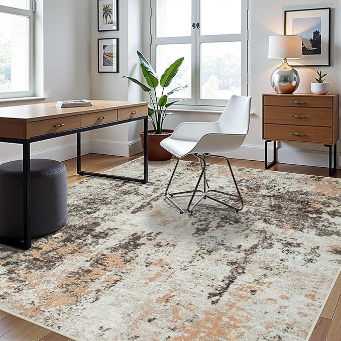 6x9 Area Rugs for Living Room Rug Washable: Abstract Rug for Dining Room Bedroom Carpet Non Slip 6 by 9 Indoor Modern Nursery Home Office Brown Beige