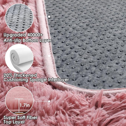 ONASAR Blush Area Rugs for Bedroom Living Room, Fluffy Fuzzy Shag Shaggy 4x6 Bedside Rug, Soft Plush Indoor Floor Carpet for Nursery Kids Girls Boys Teen Dorm Home Office Decor Aesthetic