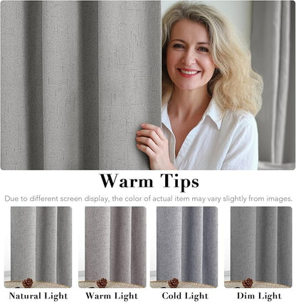 H.VERSAILTEX Linen Blackout Curtains 72 Inches Long 100% Blackout Thermal Insulated Textured Linen Look Curtain Draperies Anti-Rust Grommet, Energy Saving with White Liner, 2 Panels, Dove Gray