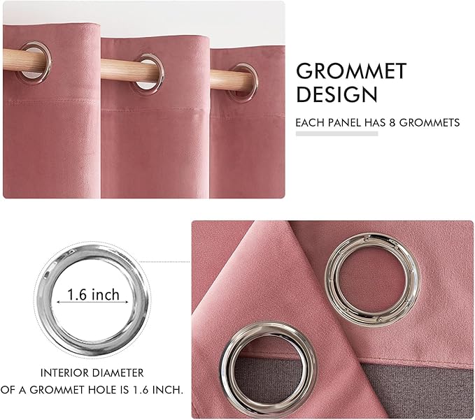 MIULEE Blush Pink Velvet Curtains Thermal Insulated Soundproof Room Darkening Blackout Curtains/Grommet Black Out Window Drapes for Home Theatre/Girls Room/Wedding Decor 52 x 108 Inches Set of 2