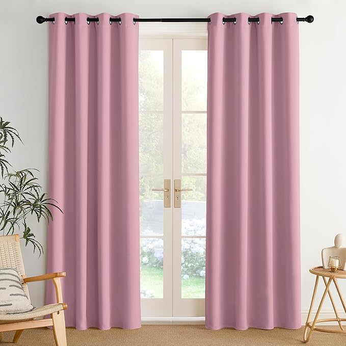 NICETOWN Room Darkening Draperies Curtains Panels, 2 Panels Rouge Pink W52 x L84
