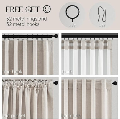 Topfinel Oatmeal Linen Blackout Curtains 96 Inches Long 8 FT Tall 2 Panels, Modern Decorative Sound/Draft/Cold/Warm Blocking Heavy Thermal Rustic Country Curtains for Living Room 52x96 2 pcs
