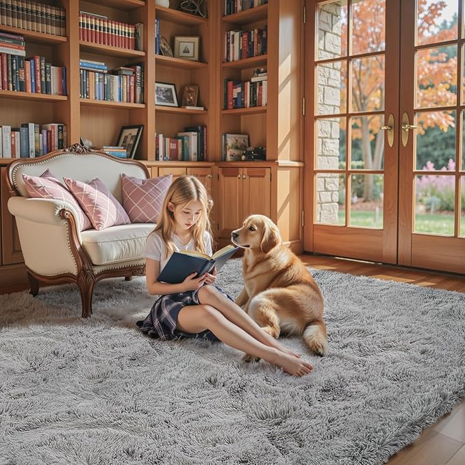 Rugs for Living Room 6x9, Alfombras para Salas Shag Large Plush Soft Area Rug, Shaggy Carpets for Bedroom, Kids Boys Girls Home Decor Aesthetic(Light Grey, 6x9 Feet)