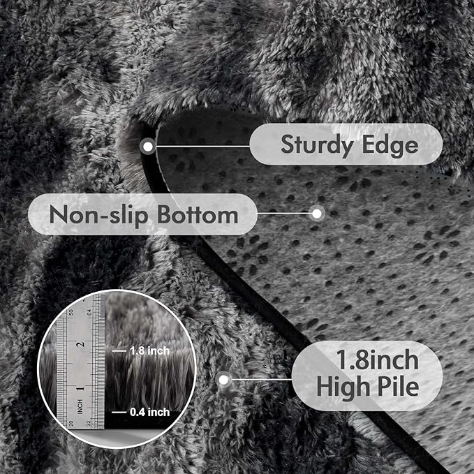 Area Rugs for Living Room, 5x7 Feet Soft Fluffy Shagg Plush Rug High Pile Large Non-Slip Floor Carpet for Bedroom Nursery Dorm Decor Aesthetic Black