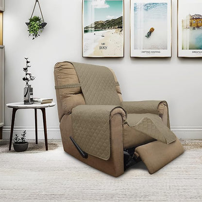 ISSUNTEX Double Protection 100% Waterproof Recliner Covers for Living Room, Reversible Furniture Protector Recliner Couch Sofa Slipcover for Dogs, Pets, Kids (Recliner, Beige/Beige)