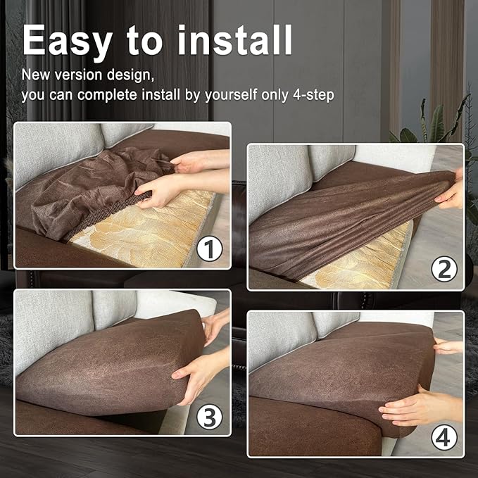 Leather Look Couch Cushion Covers Sofa Seat Slipcovers Sets Couches Furniture Protector for Sectional Armchair Loveseat Pets Kids Stretch Spandex Fabric (1 Cushion XL Sofa, Brown)