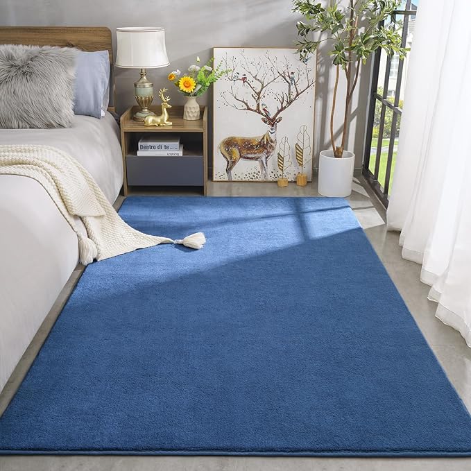 Amearea Large Modern Area Rugs for Bedroom Living Room, 5x8 Feet Blue Thickened Memory Foam Rug, Fluffy Indoor Washable Rugs Non Slip Minimalist Carpet for Boys Girls Dorm Nursery Room Decor
