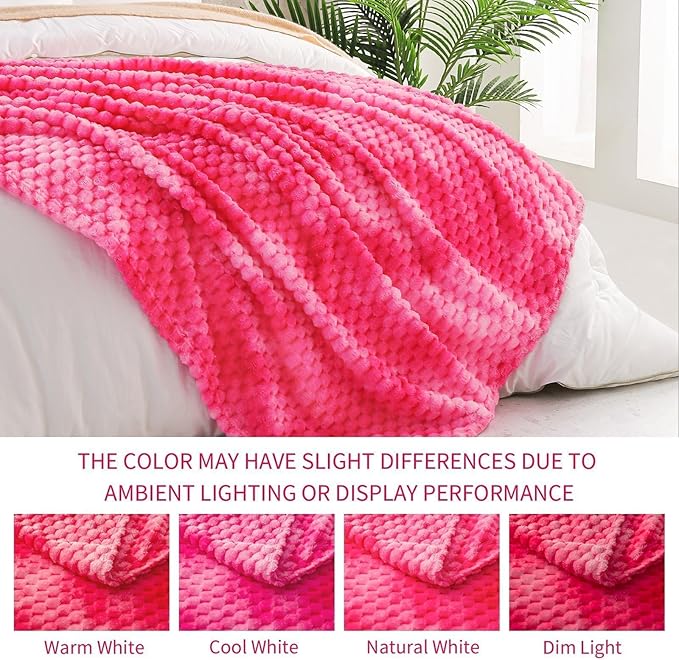 Exclusivo Mezcla Fleece Throw Blanket for Couch, Extra Large Fuzzy Tie-dye Hot Pink Bed Blankets, Soft Cozy Plush Sofa Throws for All Seasons, 50x70 Inches