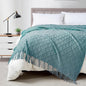 BOURINA Blue Throw Blanket 50 x70 Inches Jacquard Argyle Throw Textured Solid Soft Throws and Blankets for Sofa or Bed Knitted Decorative Blanket