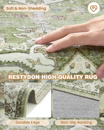 Runner Rug 2x6, Non Slip Washable Rugs for Laundry Room, Runners for Hallways, Low Pile Vintage Soft Rugs for Living Room, Kitchen Bathroom,Bedroom Rug(Light Green,2'x6')