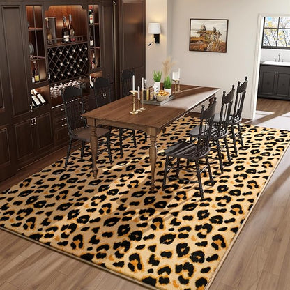 Amearea Soft Leopard Rugs for Bedroom Living Room, 6x9 Modern Cheetah Print Thickened Memory Foam Rug, Fluffy Indoor Washable Animal Rugs Carpet for Kids Boys Girls Dorm Nursery Room Decor, Khaki