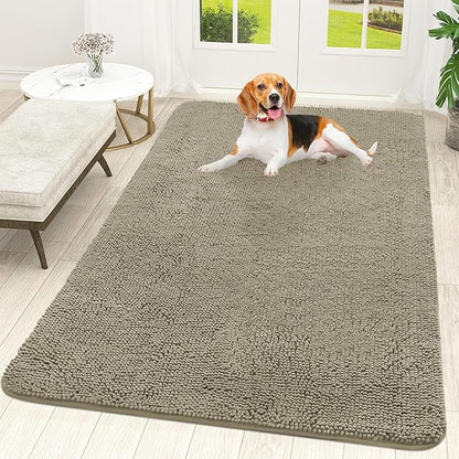 OLANLY Dog Door Mat for Muddy Paws 59x35, Absorbs Moisture and Dirt, Absorbent Non-Slip Washable Doormat, Quick Dry Chenille Mud Mat, Entry Indoor Entryway Carpet for Inside Floor, Warm Taupe