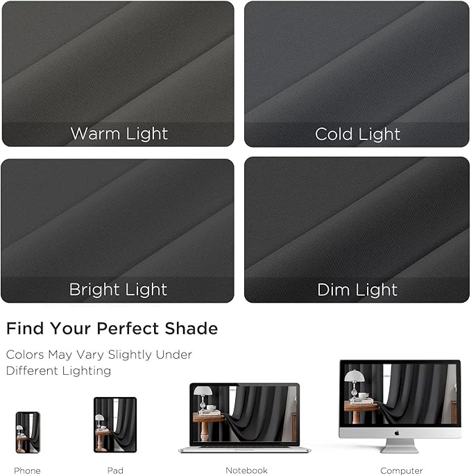 CUCRAF Dark Grey Blackout Curtains 84 inch Length 2 Panels Set, Rod Pocket Room Darkening Drapes for Bedroom Living Room, Insulated Thermal Light Blocking Window Curtain (W52 x L84 Inch)