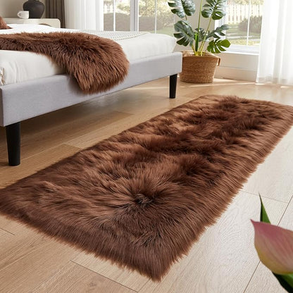 EasyJoy Ultra Soft Fluffy Rugs Faux Fur Rug Chair Cover Seat Pad Fuzzy Area Rug (2x6 ft Rectangle, Coffee)