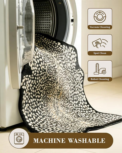 Leopard Print Rug for Living Room, Cheetah Rug 6.2x8.2 Faux Animal Print Skin Cheetah Area Rug for Bedroom Nursery Animal Fur Hide Irregular Shaped Rustic Antelope Black