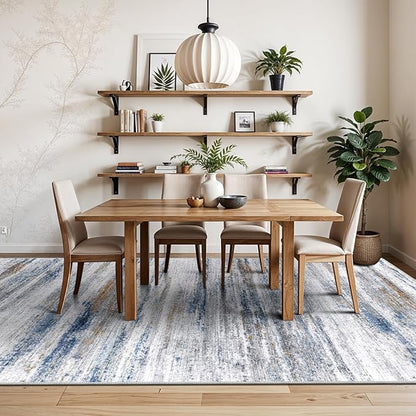 6x9 Area Rug for Living Room: Non-Slip Washable Rugs for Dining Room Bedroom Study Home Office - Easy-to-Clean Stain and Water Resistant Carpet - Soft Low-Pile Mat Navy Grey