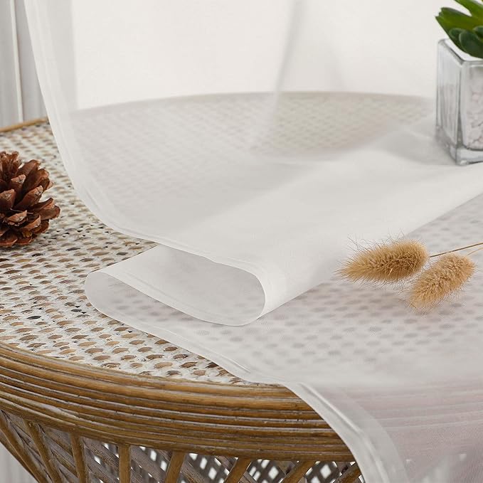 OVZME Ivory Bedroom Curtains 96 Length for Farmhouse, 59 Inch Extra Wide Light Filtering Voile Drapes Light Airy Window Decor for Patio Door Living Room Bedroom Dining, 59Wx96L Inches