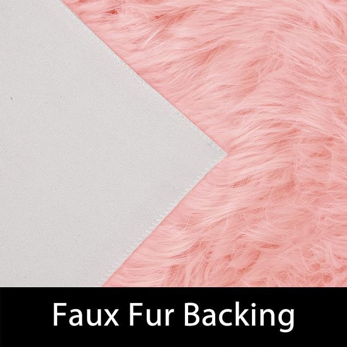 Latepis 3x5 Faux Fur Sheepskin Rug for Living Room, Fuzzy Rugs for Teen Girls Bedroom, Dorm, Luxury Room Decor, Pink Fur Rugs, Rectangle