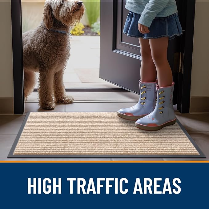 OLANLY Front Door Mat Indoor Outdoor Entrance, Waterproof Heavy Duty Doormat, Fade Resistant, Low Profile, Easy Clean Patio Porch Welcome Floor Mats for Entry, 71x30, Beige