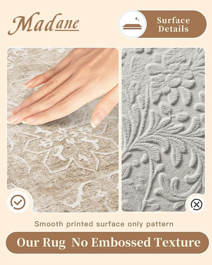 Madane 9x12 Area Rugs for Living Room, Machine Washable Rug with Non-Slip Backing, Soft Vintage Large Throw Rug, Floral Print Floor Neutral Carpet for Bedroom Dining Room (9 x 12, Beige/Brown)
