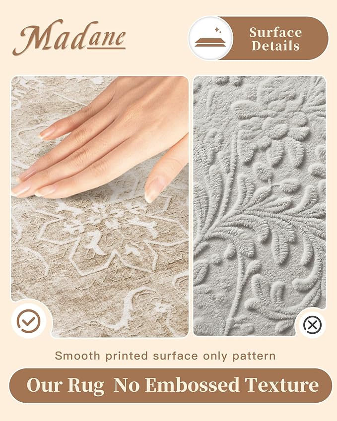 Madane 2x3 Washable Rugs for Entryway, Low Pile Non-Slip Small Area Rug Kitchen Door Mat, Vintage Soft Throw Neutral Rug Floor Mat for Indoor Front Entrance Bathroom Hallway (2 x 3, Beige/Brown)