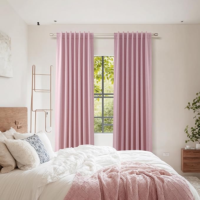 Guken 100% Blackout Curtains 84 Inch Length 2 Panels Set for Living Room Bedroom Back Tab Thermal Insulated Black Out Linen Drapes Room Darkening Rose,52x84