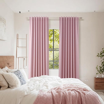 Guken 100% Blackout Curtains 84 Inch Length 2 Panels Set for Living Room Bedroom Back Tab Thermal Insulated Black Out Linen Drapes Room Darkening Rose,52x84