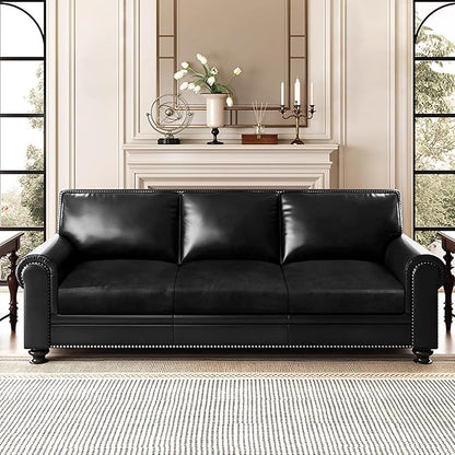 Leather Look Couch Cushion Covers Sofa Seat Slipcovers Sets Couches Furniture Protector for Sectional Armchair Loveseat Pets Kids Stretch Spandex Fabric (3 Cushion Sofa, Black)